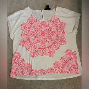 Style‎ & Co. Bright Coral and White Shortsleeve Women’s XL Summer T-Shirt